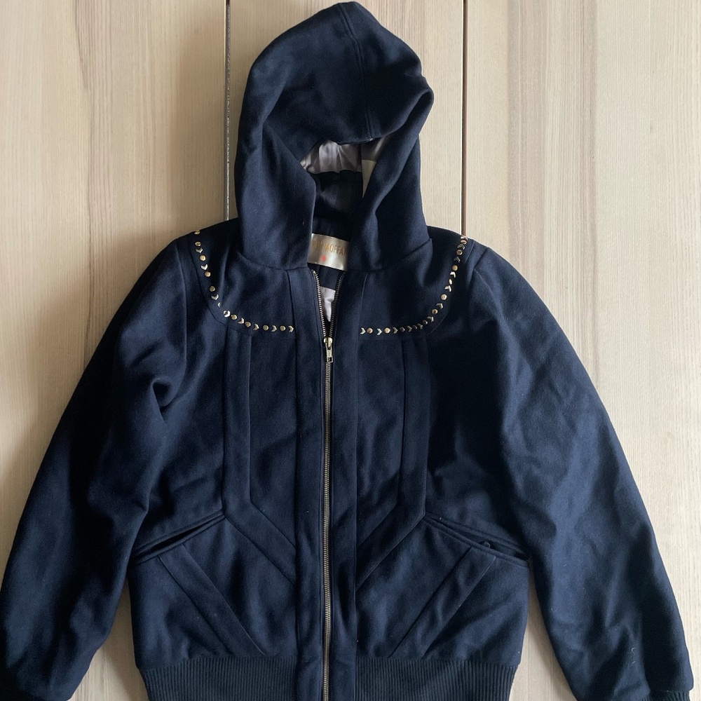Lauren Moffatt Navy Studded Zip Up Bomber Jacket